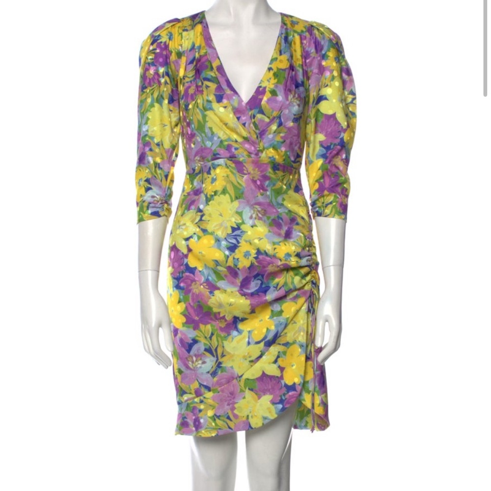 For Love And Lemons Yellow and Purple Floral Midi Dress